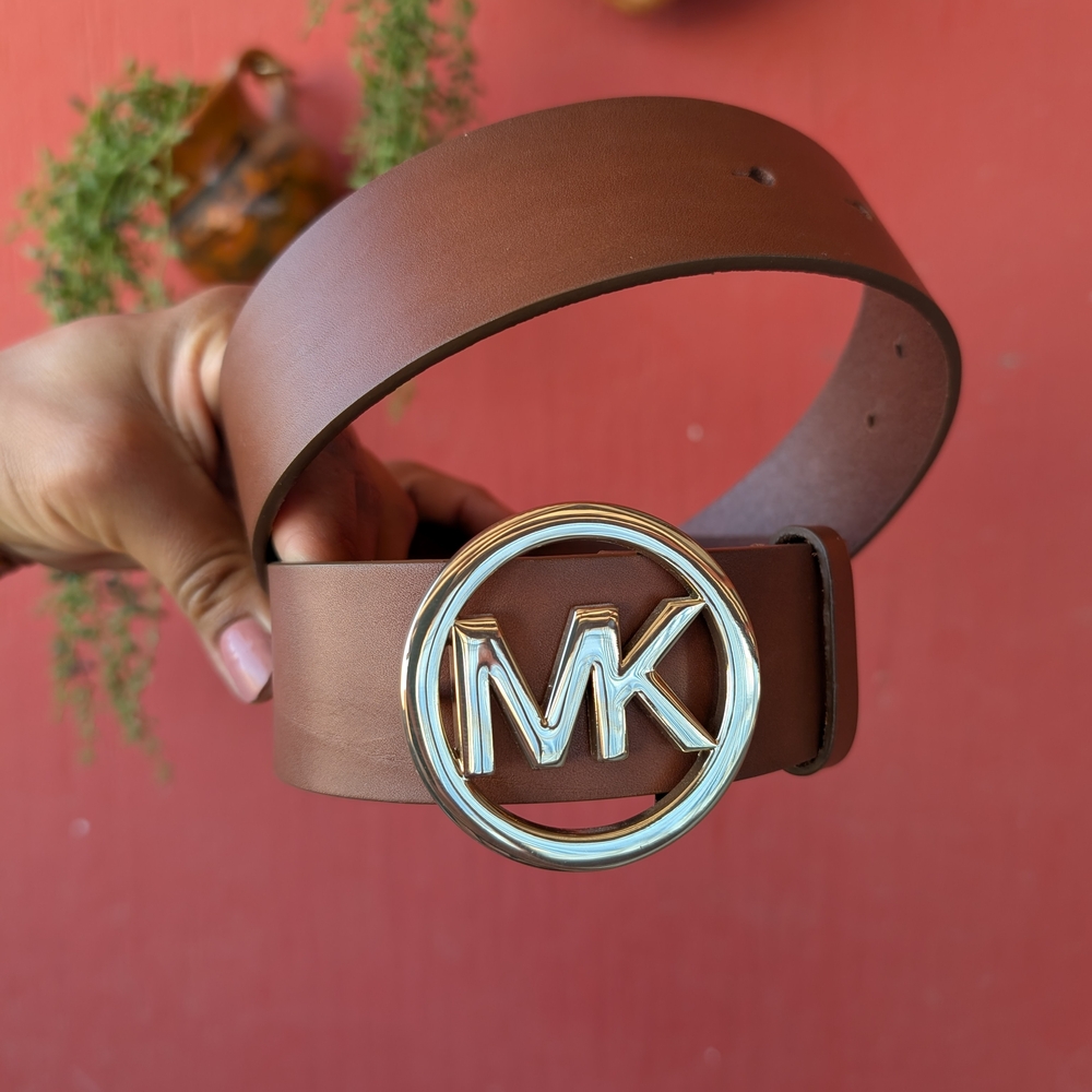 Michael Kors Brown Leather Belt with Gold Buckle